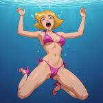 1girl ai_generated asphyxiation bikini cameltoe cartoon_network clover_(totally_spies) drowned drowning female peril pussy sexfightfun solo totally_spies underwater underwater_peril