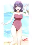 1girl alluring beach big_breasts bikini black_hair cleavage magenta_eyes ocean one-piece_bikini pin_up sakaya silf swimsuit tagme yahari_ore_no_seishun_lovecome_wa_machigatteiru. yukinoshita_haruno