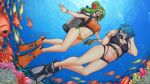 2girls alluring big_breasts blue_eyes blue_hair cleavage elincia_ridell_crimea female fire_emblem fish green_hair hiomaka intelligent_systems lucia_(fire_emblem) nintendo orange_hair scuba_diving scuba_gear scuba_mask scuba_tank swimming underwater