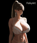 1girl big_breasts black_hair brown_eyes bubble_butt cleavage eve_(stellar_blade) feikyart horny inviting_to_sex looking_at_viewer pose standing stellar_blade teasing thick_thighs