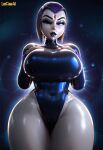 1girl 3d 3d_(artwork) abstract_background ai_generated big_ass big_breasts big_butt breasts cameltoe curvaceous curvy curvy_female curvy_figure dc_comics female forehead_jewel full_color fully_clothed goth goth_girl grey_body grey_skin high_res hourglass_figure leotard lipstick looking_at_viewer lucasai no_penetration purple_eyes purple_hair rachel_roth raven_(dc) shiny_clothes short_hair solo solo_female solo_focus standing teen_titans thick_ass thick_legs thick_thighs voluptuous voluptuous_female wide_hips