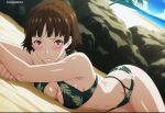 18anime_18 1girl accurate_art_style alluring ass atlus beach bikini brown_hair makoto_niijima medium_breasts ocean pareo persona persona_5 pin_up red_eyes sega silf