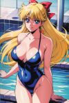 1girl accurate_art_style adult_swim alluring big_breasts bikini bishoujo_senshi_sailor_moon bishoujo_senshi_sailor_moon_r bishoujo_senshi_sailor_moon_r_the_movie bishoujo_senshi_sailor_moon_s bishoujo_senshi_sailor_moon_s_the_movie bishoujo_senshi_sailor_moon_supers bishoujo_senshi_sailor_moon_supers_the_movie blonde_hair blue_eyes minako_aino one-piece_bikini one-piece_swimsuit pin_up sailor_ojisan swimming_pool toei_animation toonami viz_media