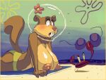 1girl anthro armor arthropod ass beach big_ass big_breasts blush border breasts buckteeth clothed clothing crab crustacean decapod female headgear helmet lying malacostracan mammal nickelodeon nipples on_front rodent sandy_cheeks sciurid shocked soulharvest spongebob_squarepants squirrel swimwear teeth topless tree_squirrel underwater