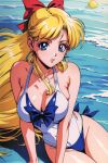 1girl accurate_art_style adult_swim alluring big_breasts bikini bishoujo_senshi_sailor_moon bishoujo_senshi_sailor_moon_r bishoujo_senshi_sailor_moon_r_the_movie bishoujo_senshi_sailor_moon_s bishoujo_senshi_sailor_moon_s_the_movie bishoujo_senshi_sailor_moon_supers bishoujo_senshi_sailor_moon_supers_the_movie blonde_hair blue_eyes minako_aino ocean one-piece_bikini pin_up sailor_ojisan toei_animation toonami viz_media