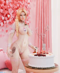 1girl alluring begs3 big_breasts birthday birthday_cake blonde_hair blue_eyes dead_or_alive dead_or_alive_2 dead_or_alive_3 dead_or_alive_4 dead_or_alive_5 dead_or_alive_6 dead_or_alive_xtreme_venus_vacation furniture helena_douglas micro_bikini pin_up tecmo under_boob