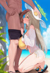 1boy 1girl ai_generated balls bare_thighs beach big_balls big_penis bikini blue_archive gigantic_breasts green_eyes grey_hair huge_balls huge_breasts huge_cock huge_thighs licking_balls light-skinned_female light-skinned_male light_skin long_hair massive_breasts muscular_male nero_(artist) nonomi_(blue_archive) nonomi_(swimsuit)_(blue_archive) penis penis_on_head pubic_hair saliva squatting sweat sweatdrop thick_body thick_female thick_thighs thighs tongue_out voluptuous voluptuous_female