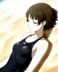 1girl accurate_art_style alluring atlus bare_legs beach bikini makoto_niijima medium_breasts monica_ski one-piece_bikini persona persona_5 pin_up sega silf