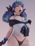 1girl 1girls 3d ahe_gao ahegao angry annoyed annoyed_expression ass belly belly_button big_ass big_breasts bikini bikini_bottom black_gloves black_panties blender blue_hair breasts closed_eyes collar cum cum_dripping cum_in_mouth cum_on_breasts cum_on_face cumshot cumslut facial flinch gif gloves gwen_(league_of_legends) hair_ornament hair_ribbon high_res high_resolution horny huge_ass huge_breasts huge_thighs kittyyevil league_of_legends open_mouth pigtails riot_games seductive standing tagme thick_thighs tick_mark tongue tongue_out twin_drills twin_tails v_string_bikini vertical_gif