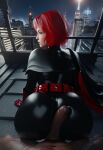 1boy 1girl 1girls 3d ai_generated ass assjob batman_(series) batwoman big_ass bodysuit buttjob buttjob_over_clothes cape city cityscape correction dark-skinned_male dark_skin gloves huge_ass interracial kate_kane lesbian_conversion lesbian_dicked_down lesbian_gets_dicked lesbian_with_male light-skinned_female light_skin looking_at_viewer looking_back male male_pov night orientation_play outside penis penis_on_ass pov red_hair rooftop short_hair sodaglow_artist utility_belt yuri