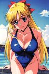 1girl accurate_art_style adult_swim alluring big_breasts bikini bishoujo_senshi_sailor_moon bishoujo_senshi_sailor_moon_r bishoujo_senshi_sailor_moon_r_the_movie bishoujo_senshi_sailor_moon_s bishoujo_senshi_sailor_moon_s_the_movie bishoujo_senshi_sailor_moon_supers bishoujo_senshi_sailor_moon_supers_the_movie blonde_hair blue_eyes minako_aino one-piece_bikini one-piece_swimsuit pin_up sailor_ojisan swimming_pool toei_animation toonami viz_media