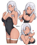 1girl 1girl alluring big_breasts blue_eyes dark-skinned_female dark_skin elma_(xenoblade_x) high_res long_hair looking_at_viewer meidza_d one_eye_closed playboy_bunny simple_background smile white_background white_hair xenoblade_(series) xenoblade_chronicles_x