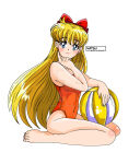 1girl adult_swim alluring bare_legs bishoujo_senshi_sailor_moon bishoujo_senshi_sailor_moon_r bishoujo_senshi_sailor_moon_r_the_movie bishoujo_senshi_sailor_moon_s bishoujo_senshi_sailor_moon_s_the_movie bishoujo_senshi_sailor_moon_supers bishoujo_senshi_sailor_moon_supers_the_movie blonde_hair blue_eyes bow cleavage holding_beachball kuroikitsune-art25 medium_breasts minako_aino on_knees one-piece_bikini toei_animation toonami viz_media