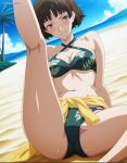 18anime_18 1girl accurate_art_style alluring atlus beach bikini brown_hair makoto_niijima medium_breasts ocean pareo persona persona_5 pin_up red_eyes sega silf