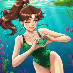 1girl adult_swim alluring athletic_female bikini bishoujo_senshi_sailor_moon bishoujo_senshi_sailor_moon_r bishoujo_senshi_sailor_moon_r_the_movie bishoujo_senshi_sailor_moon_s bishoujo_senshi_sailor_moon_s_the_movie bishoujo_senshi_sailor_moon_supers bishoujo_senshi_sailor_moon_supers_the_movie brown_hair cleavage green_eyes heart_symbol makoto_kino medium_breasts one-piece_bikini stark-astrea toei_animation toonami underwater viz_media wink