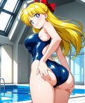 1girl accurate_art_style adult_swim alluring ass big_breasts bishoujo_senshi_sailor_moon bishoujo_senshi_sailor_moon_r bishoujo_senshi_sailor_moon_r_the_movie bishoujo_senshi_sailor_moon_s bishoujo_senshi_sailor_moon_s_the_movie bishoujo_senshi_sailor_moon_supers bishoujo_senshi_sailor_moon_supers_the_movie blonde_hair blue_eyes blue_one-piece_bikini dddske looking_at_viewer minako_aino one-piece_bikini pin_up posing swimming_pool toei_animation toonami viz_media