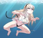 1girl 1girl alluring bare_arms bare_legs bare_shoulders barefoot big_breasts bikini black_hairband cleavage collarbone commentary commission corrin_(fire_emblem) corrin_(fire_emblem)_(female) corrin_(summer)_(fire_emblem)_(female) english_commentary) fire_emblem fire_emblem_cipher fire_emblem_fates fire_emblem_warriors freediving hairband intelligent_systems maii_artss nail_polish navel nevermind nintendo nirvana_(band) official_alternate_costume pointy_ears red_eyes shell shell_bikini sideboob silver_nails stomach swimming swimsuit underwater