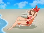 1girl 1girl 1girls alluring ambyva beach big_breasts bikini female_only may_(pokemon) pokemon solo_female stretching