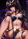 1girl athletic_female bare_legs big_breasts black_hair black_nails dandon_fuga female_abs female_only fire_emblem fire_emblem_awakening fire_emblem_warriors fit_female intelligent_systems lips long_hair looking_at_viewer magic medium_breasts milf nail_polish nintendo pelvic_curtain purple_eyes spread_legs tharja tharja_(fire_emblem) thick_lips violet_eyes