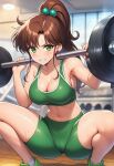1girl adult_swim alluring athletic_female bishoujo_senshi_sailor_moon bishoujo_senshi_sailor_moon_r bishoujo_senshi_sailor_moon_r_the_movie bishoujo_senshi_sailor_moon_s bishoujo_senshi_sailor_moon_s_the_movie bishoujo_senshi_sailor_moon_supers bishoujo_senshi_sailor_moon_supers_the_movie brown_hair cleavage female_abs fit_female green_eyes gym lifting_weights makoto_kino mikalizer shorts sports_bra squatting toei_animation toonami viz_media weights working_out