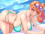 1girl 1girl alluring anisdrawn aqua_eyes ass big_breasts bikini high_res light-skinned_female light_skin long_hair nintendo orange_hair pokemon pokemon_ss side_ponytail sonia_(pokemon) swimming_pool