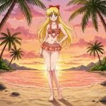 1girl adult_swim alluring beach big_breasts bikini bishoujo_senshi_sailor_moon bishoujo_senshi_sailor_moon_r bishoujo_senshi_sailor_moon_r_the_movie bishoujo_senshi_sailor_moon_s bishoujo_senshi_sailor_moon_s_the_movie bishoujo_senshi_sailor_moon_supers bishoujo_senshi_sailor_moon_supers_the_movie blonde_hair blue_eyes cleavage hawaiian_lei minako_aino ocean stark-astrea sunset toei_animation toonami viz_media