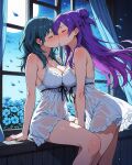 2_girls accurate_art_style alluring byleth_(fire_emblem) byleth_(fire_emblem)_(female) closed_eyes fire_emblem intelligent_systems kissing lingerie medium_breasts nintendo purple_hair shez_(fire_emblem) shez_(fire_emblem)_(female) teal_hair yuri yuriship.art