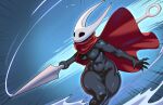 1girl 1girl 2d 2d_(artwork) 2d_artwork black_skin blade breasts cape hair hollow_knight hollow_knight:_silksong hollow_knight_(franchise) hornet_(hollow_knight) lips nocturne_nsfw red_cape video_game_character video_games weapon