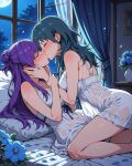 2_girls accurate_art_style alluring bed bedroom byleth_(fire_emblem) byleth_(fire_emblem)_(female) closed_eyes fire_emblem intelligent_systems kissing lingerie medium_breasts nintendo on_bed purple_hair shez_(fire_emblem) shez_(fire_emblem)_(female) teal_hair yuri yuriship.art