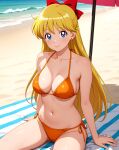  1girl adult_swim alluring beach beach_umbrella big_breasts bishoujo_senshi_sailor_moon bishoujo_senshi_sailor_moon_r bishoujo_senshi_sailor_moon_r_the_movie bishoujo_senshi_sailor_moon_s bishoujo_senshi_sailor_moon_s_the_movie bishoujo_senshi_sailor_moon_supers bishoujo_senshi_sailor_moon_supers_the_movie blonde_hair blue_eyes cleavage minako_aino ocean on_beach_towel pin_up thedaeron toei_animation toonami viz_media 