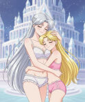 2_girls adult_swim alluring bishoujo_senshi_sailor_moon blonde_hair bra cleavage closed_eyes hugging medium_breasts milf mother_&_daughter nightcore_(artist) panties princess_serenity queen_serenity silver_hair toei_animation toonami underwear viz_media