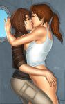 ass ass_grab bottomless closed_eyes deberzer female/female female_only french_kiss kissing lara_croft samantha_nishimura tomb_raider tomb_raider_reboot yuri