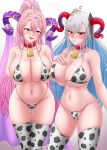 2_girls alluring amezuku animal_print aunt_and_niece bare_shoulders big_breasts bikini blue_hair blush breast_press cleavage collar cow_print cow_print_bikini cowbell female_focus fire_emblem fire_emblem_heroes freyja_(fire_emblem) frown goat_horns green_eyes high_res highleg highleg_bikini horns intelligent_systems long_hair multicolored_hair multiple_girls navel neck_bell nerthuz_(fire_emblem) nintendo open_mouth pink_hair print_bikini print_thighhighs red_eyes smile stockings swimsuit under_boob very_long_hair white_hair