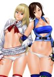  2_girls 2girls alluring bare_shoulders big_breasts blonde_hair blue_eyes breasts brown_eyes brown_hair cleavage crop_top elbow_gloves emilie_de_rochefort fingerless_gloves frills gloves halter_top halterneck huge_breasts kazama_asuka lili_(tekken) lili_rochefort locked_arms long_hair lowleg lowleg_panties microskirt midriff multiple_girls namco navel no_bra no_pants panties panty_pull revealing_clothes short_hair skirt smile solid_air stockings strapless tekken tekken_5_dark_resurrection tekken_tag_tournament_2 thighhighs tubetop underboob underwear unzipped white_panties zonda_(solid_air) 