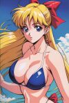 1girl accurate_art_style adult_swim alluring big_breasts bikini bishoujo_senshi_sailor_moon bishoujo_senshi_sailor_moon_r bishoujo_senshi_sailor_moon_r_the_movie bishoujo_senshi_sailor_moon_s bishoujo_senshi_sailor_moon_s_the_movie bishoujo_senshi_sailor_moon_supers bishoujo_senshi_sailor_moon_supers_the_movie blonde_hair blue_eyes blue_sky minako_aino ocean one-piece_bikini pin_up sailor_ojisan toei_animation toonami viz_media