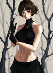 alluring atlus brown_hair crimson_eyes gloves madoro makoto_niijima pants persona persona_5 sega silf sports_bra