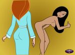  2_girls black_hair clothed_female_nude_female female_masturbation female_only fingering fingering_self gagala hope_(kim_possible) kim_possible kimberly_ann_possible masturbation nude orange_hair phillipthe2 robe teen thumbs_up 