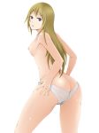  1girl ass blonde_hair blue_eyes breasts female_only freckles long_hair maoyuu_maou_yuusha nipples onna_kishi_(maoyuu) panties solo_female topless underwear white_panties 