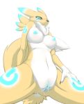  1_anthro 1girl 2013 3_fingers alternate_color alternate_version anthro anthro_canine anthro_fox anthro_only bioluminescence black_nose black_sclera blush breasts canine chest_tuft claws clitoris cute cyan_nipples digimon female female_anthro female_anthro_fox female_only female_renamon fox from_below furry glowing green_eyes looking_at_viewer looking_down low-angle_view nipples nude plain_background pussy pussy_juice redwolfxiii renamon simple_background socks_(marking) solo spread_legs spreading standing tail toei_animation two_tone_fur vixen white_background white_fur worm&#039;s-eye_view yellow_fur 