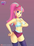 1_girl 1girl bare_arms bra breasts equestria_girls female female_only freckles friendship_is_magic glamourpink long_hair looking_at_viewer mostly_nude my_little_pony ponytail shorts solo sour_sweet standing stockings underwear