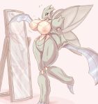 2013 57mm big_breasts blush breasts crying female insect mantis mirror nintendo nipples plain_background pokemon pussy reflection scyther solo tears thick_thighs video_games wide_hips wings