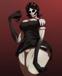 1girl 1girl agatha_(dark_deception) artist_signature background big_breasts black_hair black_sclera breasts claws dark_deception hb-viper long_arms pale_skin pussy smile thick_thighs