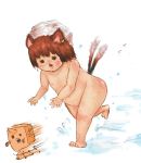  1girl akioko_tsubasa bad_id chasing chen chen_yakumo fat female nude plump running solo touhou wet 