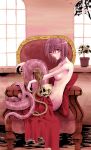  big_breasts breasts chair iro isis_(ragnarok_online) lamia monster_girl naga nude pink_eyes pink_hair purple_eyes purple_hair ragnarok_online ro scales short_hair skull snake tail topless window 