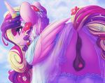 1girl alicorn anus ass cutie_mark dimwitdog female female_only friendship_is_magic horn my_little_pony no_panties partially_clothed pony presenting_hindquarters princess_cadance pussy solo standing stockings tail wings