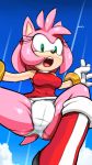 amy_rose anus ass beige_skin black_nose blue_background blush boots breasts cloud eyelashes falling female footwear fur gloves green_eyes headgear hedgehog high_res jewelry looking_down marthedog number open_mouth outside panties pink_fur plain_background pointy_ears presenting ring rodent sega shoes skin skirt sky solo sonic_(series) sonic_team spread_legs spreading teeth tongue trophy video_games wristband