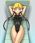  big_breasts blonde_hair blue_eyes breasts deadmoon deadmoon_(kein2002) elesa kamitsure_(pokemon) one-piece_swimsuit pokemon swimsuit 