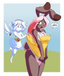 2girls anthro bunny chalodillo cute furry long_ears long_hair panties pink_hair tail