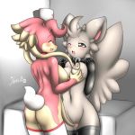 2girls anthro ass audino belly breasts collar cute female furry leather lesbian midriff minccino mn_xenx navel nipples nurse pokemon pussy tentacles yuri