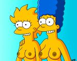 2_girls age_difference arm_at_side arms_at_sides big_breasts blue_background blue_hair breasts breasts_apart cleavage duo female/female female_only grin hair_up hand_on_another's_shoulder light_blue_background lisa_simpson long_hair looking_at_viewer looking_to_the_side marge_simpson mature mature_female mature_woman medium_breasts milf mother_&_daughter multiple_girls neck nipples nude nude_female parted_lips round_teeth short_hair side-by-side simple_background smile teenage_girl teenager teeth the_simpsons upper_body yellow_skin